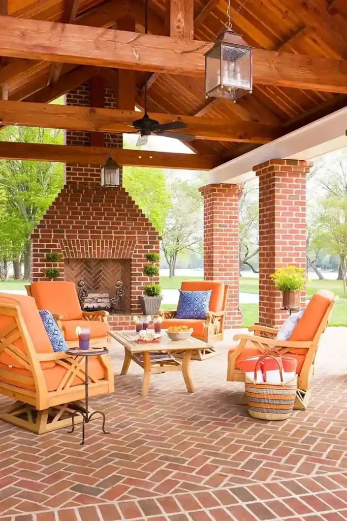 brick chimney complemented with brick patio in Suffolk VA